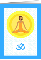 Om Sanskrit Symbol in Buddhism Meditation Yoga Pose With Sun card