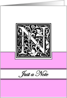 Monogram Letter N Any Occasion Blank in Arts and Crafts Style card