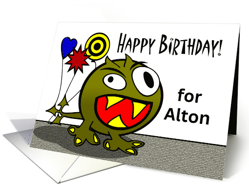 Birthday for Alton with Wacky Monster and Balloons card (1270684)