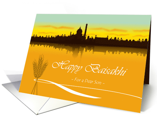 Baisakhi for Son, City in India Silhouette with Wheat and Ribbon card