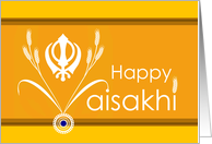 Happy Vaisakhi with Khanda and Wheat Sheaves in Golden Yellow card