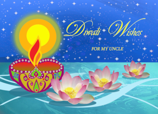 Diwali for Uncle with Diya Oil Lamp and Lotus Flowers Floating