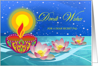 Diwali for Secret Pal with Diya Lamp and Lotus Flowers on Water card