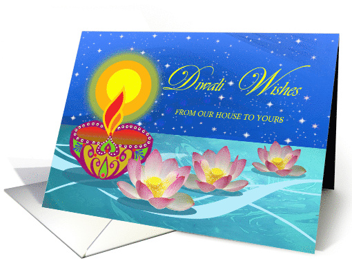 Diwali From Our House to Yours with Diya Lamp with Lotus Flowers card