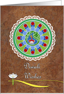 Diwali Wishes with Rangoli Inspired Design With Diya and Lotus Flower card