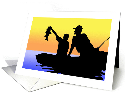 Father's Day Fishing Silhouette, Boy Showing Off His Big Catch card