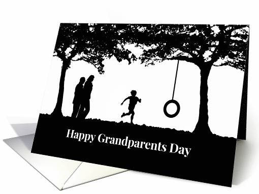 Grandparents Day Silhouette With Grandchild Running to Tire Swing card