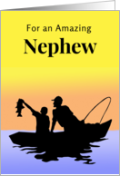 For Nephew Fathers Day with Fishing Silhouette the Big Catch card