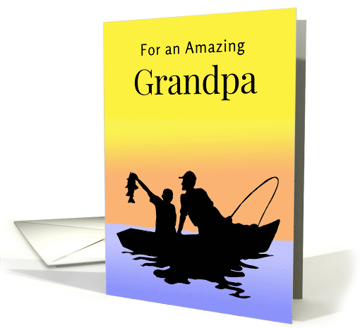 For Grandpa from Grandson Fathers Day Fishing Scene Silhouette card