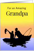For Grandpa from Grandson Fathers Day Fishing Scene Silhouette card