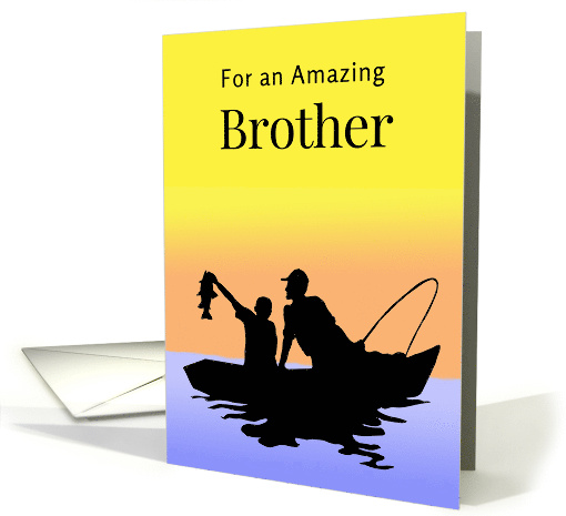 For Brother Fathers Day Fishing at Sunrise Scene with Silhouette card