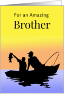 For Brother Fathers Day Fishing at Sunrise Scene with Silhouette card