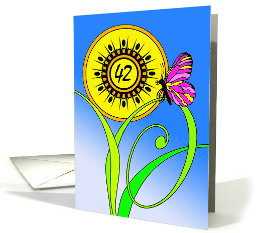 42nd Birthday, Contemporary Abstract Flower and Butterfly Design card