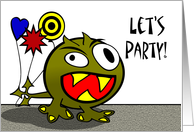 Birthday Party Invitation, Crazy Funny Monster with Balloons card