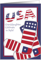 4th of July for Granddaughter, Stylish Patriotic Socks card