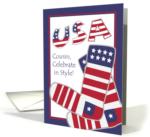 4th of July for Cousin with Stars and Stripes Patriotic Socks card