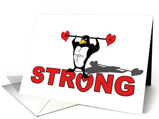 For Wife Valentines Day My Love is Strong with Muscle Penguin card