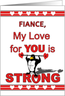 For Fiance Valentine’s Day Muscle Penguin Lifting Heart Weights card
