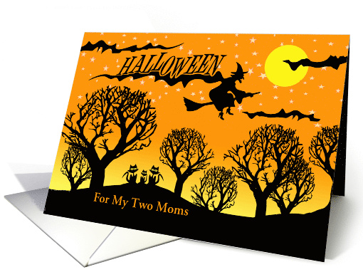 For My Two Moms Halloween Custom Text with Cats and Witch card