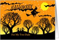 For Both of My Dads Halloween Custom Text with Cats and Witch card