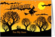 Halloween for Aunt Custom Text Silhouette of Cat and Witch Flying card