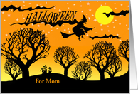 For Mom Halloween Custom Text with Long Caped Witch over Cats card