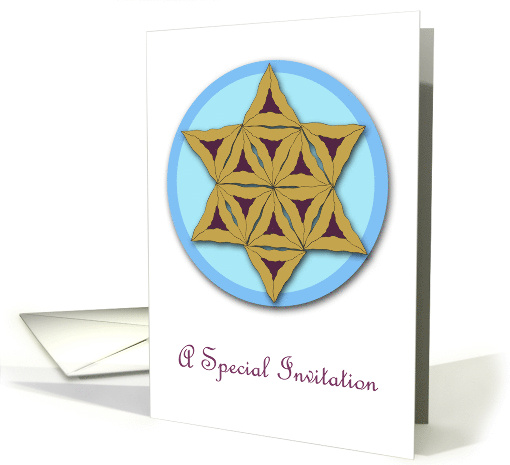 Purim Party Invitation with Hamantaschen Cookies on Blue Plate card