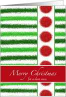 Christmas for Niece with Faux Glitter and Green Stripes Red Circles card