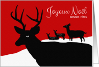 Joyeux Noel Christmas Wishes with Deer Family Silhouette in Snow card