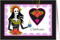 First Wedding Anniversary with Lady Catrina Skeleton and Cupcake card