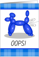 Funny Oops I’m Sorry with Poodle Animal Balloon in Blue card