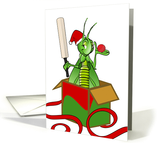 Merry Crickmas, Cricket Christmas Surprise, Insect, Bat, and Ball card