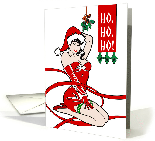 Adult Christmas with Sexy Old-Style Pin-Up Girl HO HO HO card