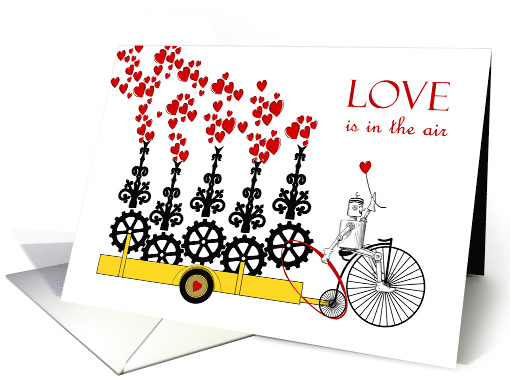 Valentine's Day Steampunk Love Machine Robot on Vintage Bicycle card