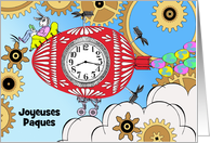 French Easter Joyeuses Paques Custom Front with Steampunk Bunny card