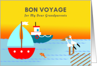 Grandparents Bon Voyage with Nautical Scene of Boats and Pelicans card
