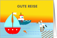 German Bon Voyage Gute Reise with Boats and Pelicans card
