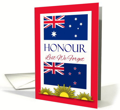 Lest We Forget, Honouring Australian New Zealand Soldiers, Flags card