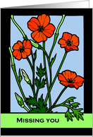 Missing You on Your Birthday with Red Poppies Stained Glass Look card