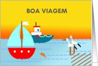 Portuguese Bon Voyage Boa Viagem with Nautical Scene of Boats card