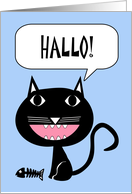 Hallo Hello in German with Black Cat and Fish Bones card