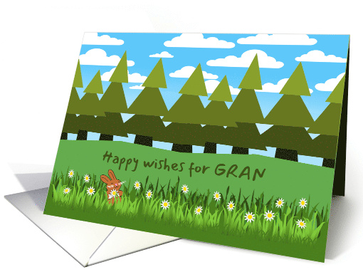 For Gran Birthday with Cute and Happy Bunny Smelling a Daisy card