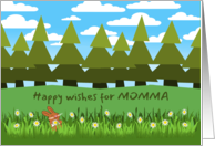 For Momma Birthday with Happy Bunny Smelling a Daisy card