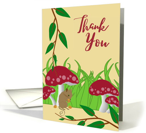 Thank You with Cute Field Mouse and Toadstools Illustration card