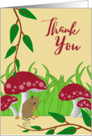 Thank You with Cute Field Mouse and Toadstools Illustration card