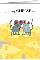 Valentines Day Cute Say Cheese with Mice on Cheese Wedges card