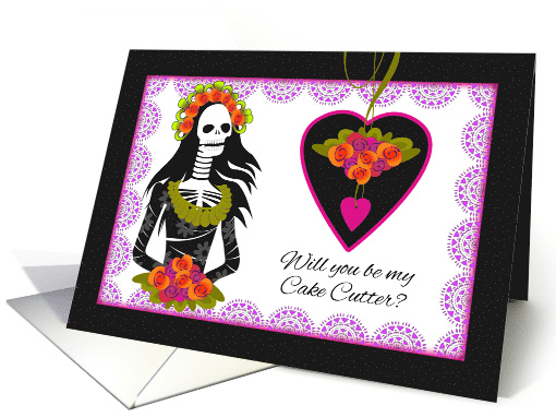 Cake Cutter Wedding Attendant Invitation Day of the Dead Theme card