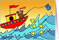 5th Birthday for Child, Bear Fishing, Five Yellow Fish card