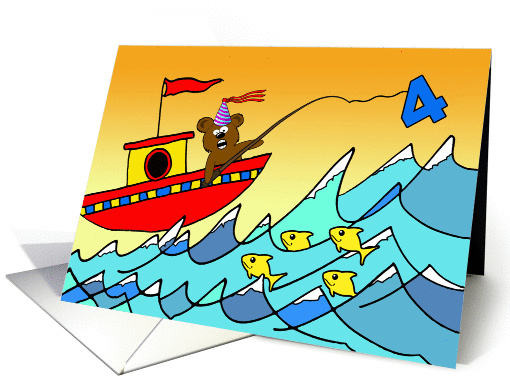 4th Birthday for Child, Bear Fishing, Four Yellow Fish card (1395848)