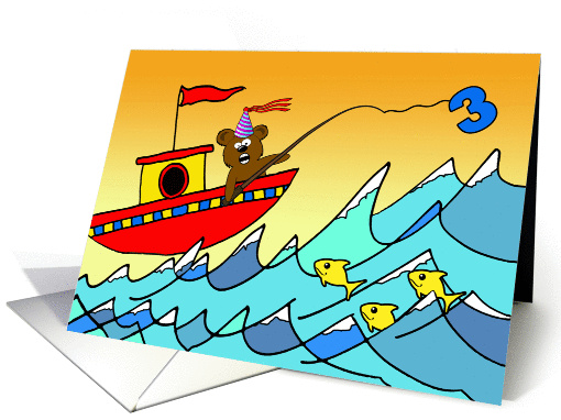 3rd Birthday for Child, Bear Fishing, Three Yellow Fish card (1395852)